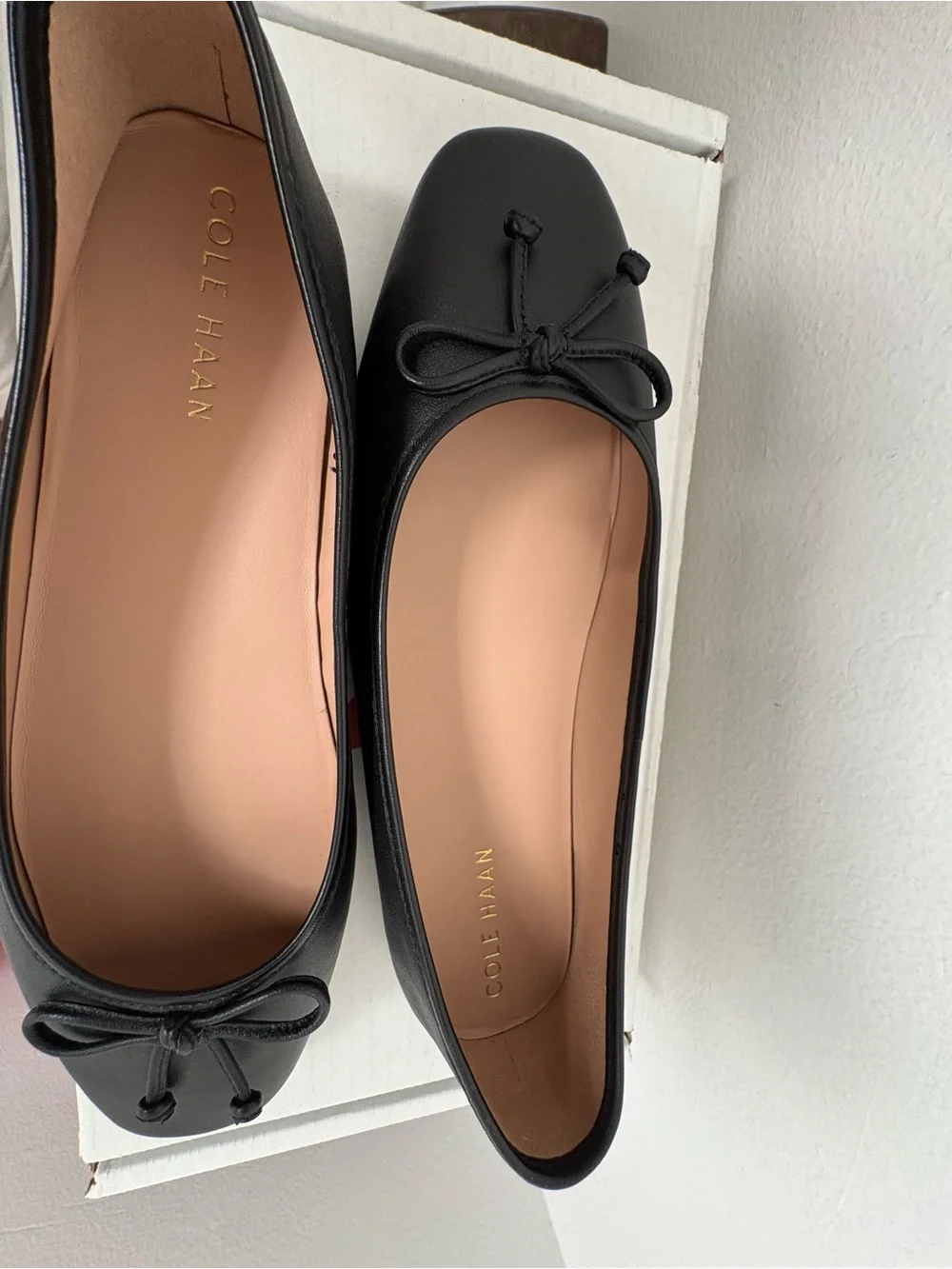 Cole Haan Grand.360 Black Leather Ballet Flats Bow Slip On Women’s Size 8B NWOB